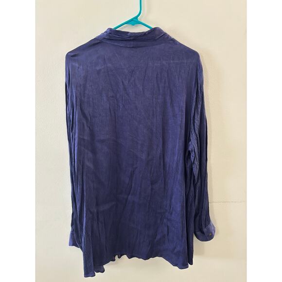 Soft Surroundings Womens Roxana Crinkle Button Down Top 3X Blue Textured Blouse - Picture 6 of 7